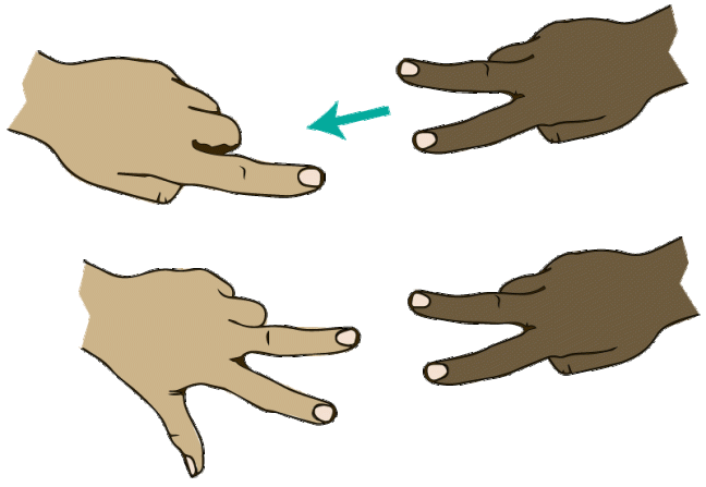 When a two-points hand taps a one-point hand, that player must put out two more fingers.