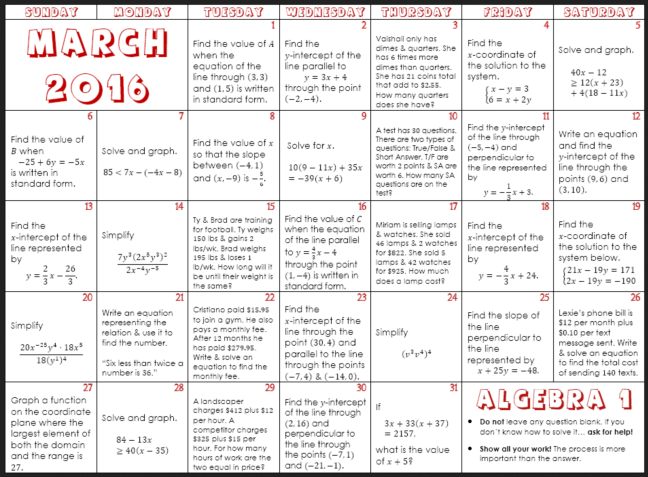 Go Math Calendar Math March 2016 Math Calendars – Denise Gaskins' Let's Play Math