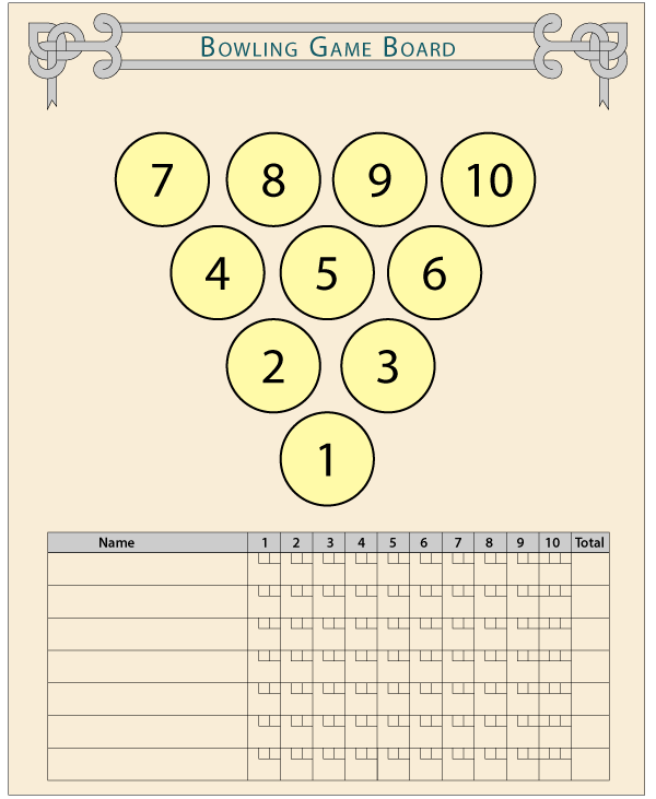 Bowling game board and score sheet