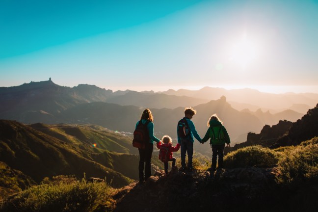 Family hiking in the mountains