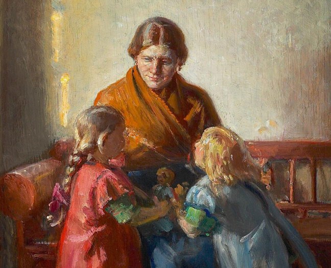 Woman with children, painting by Michael Ancher
