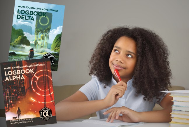 Girl student thinking about her math journal prompt