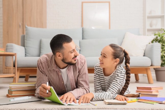 Father and daughter working mental math