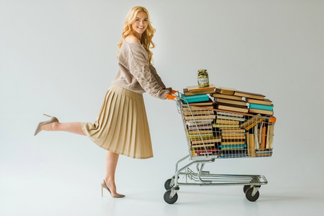 Woman on a shopping spree to buy books