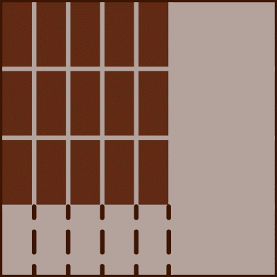 We can make a fraction of a fraction by cutting the other direction. We cut the strips into fourths, and the kids ate one part of each strip.