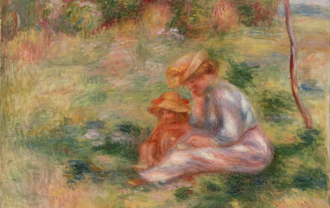 “Woman and Child in the Grass” painting by Renoir